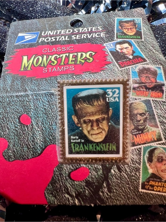 Vintage Classic Movie Monsters Frankenstein Stamp Pin USPS Boris Karloff 1997